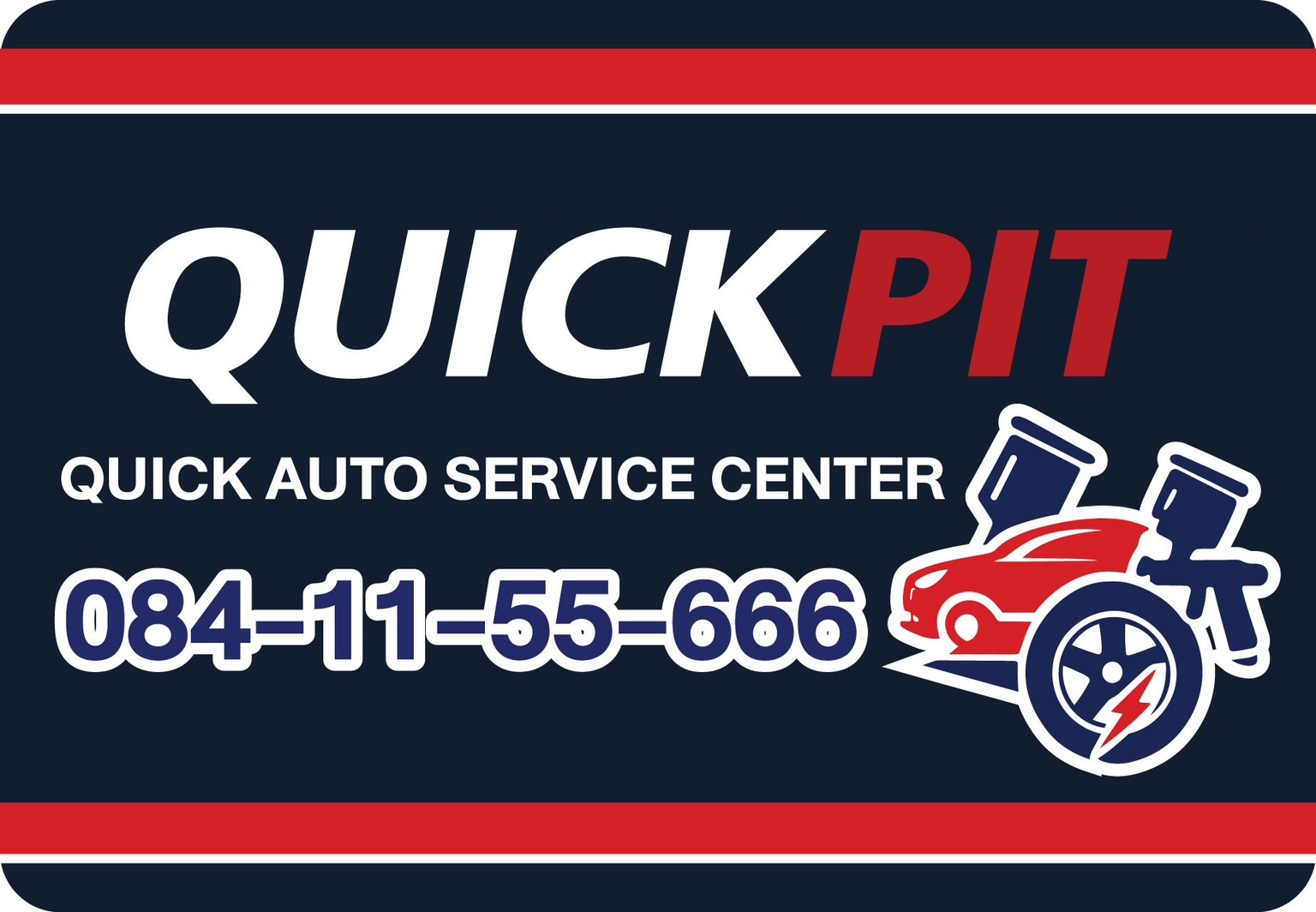 Quickpit Quick Auto Service Center logo with phone number